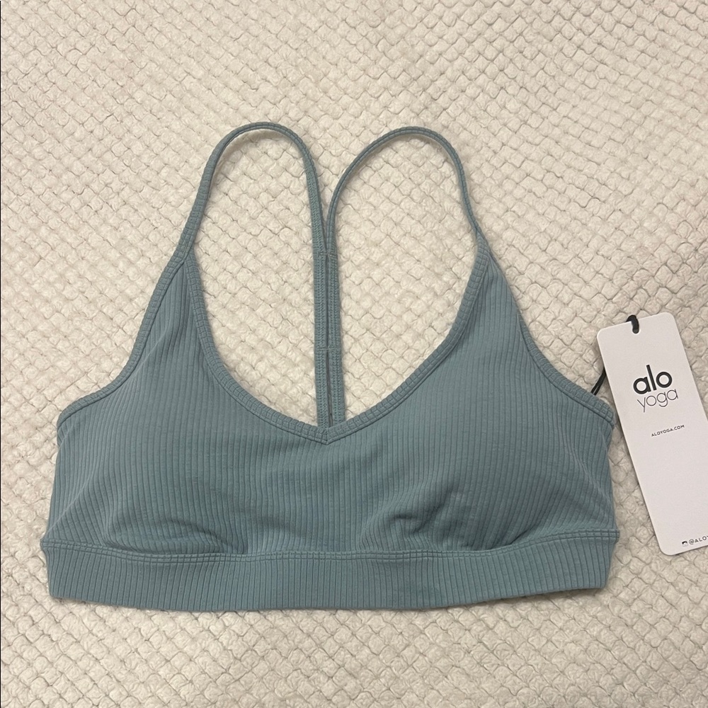 ALO Yoga Women's Seagrass Ribbed Blissful Sports Bra